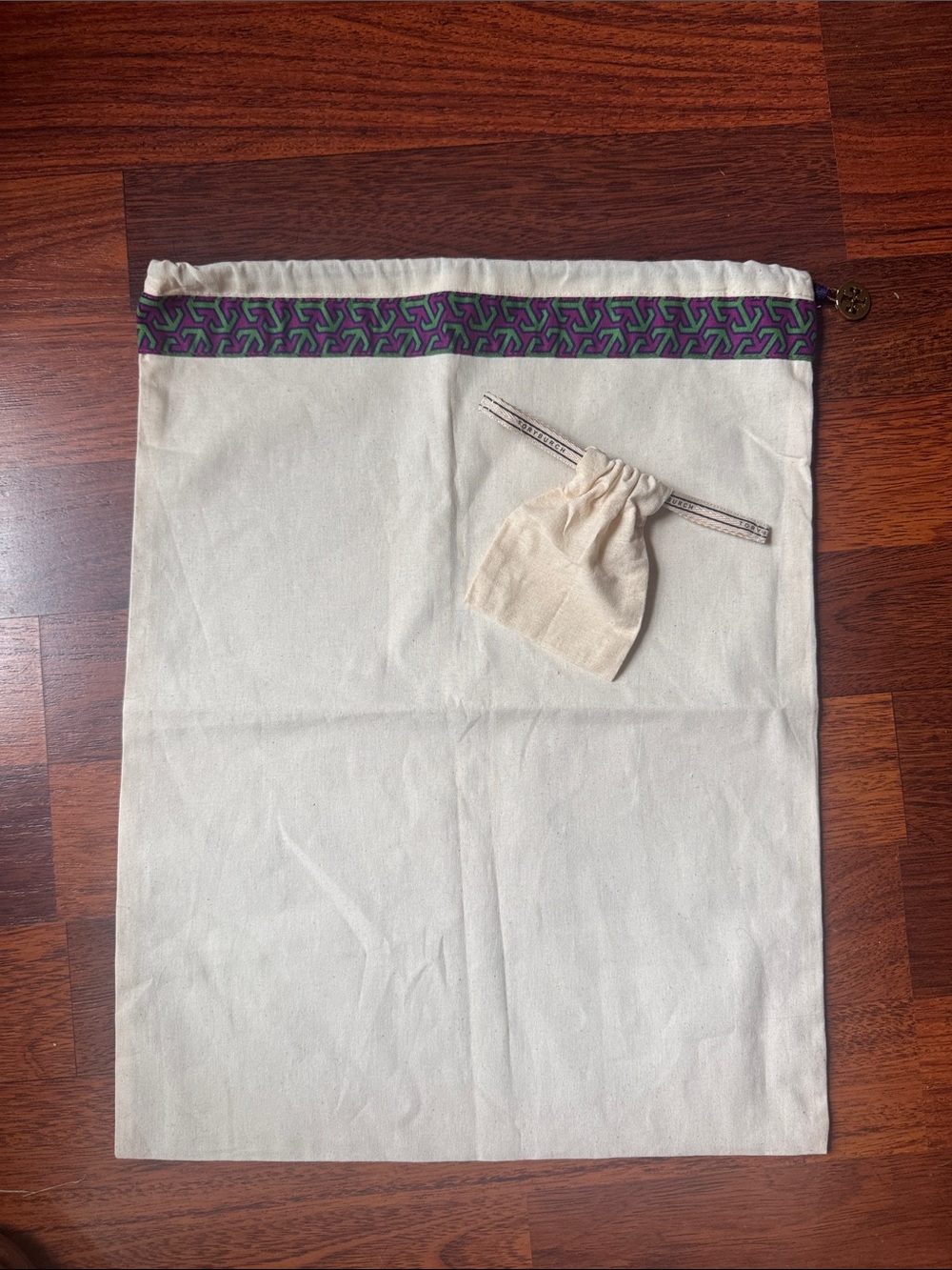 Tory Burch Canvas Drawstring Dust Bag with small accessory dust bag